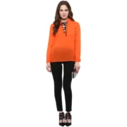 Generic Women's Polyester Solid Long Sleeves Regular Top (Orange) - Image 3