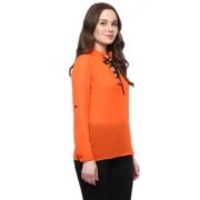 Generic Women's Polyester Solid Long Sleeves Regular Top (Orange) - Image 5