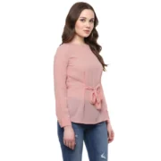 Generic Women's Polyester Solid Long Sleeves Regular Top (Pink) - Image 5