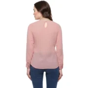 Generic Women's Polyester Solid Long Sleeves Regular Top (Pink) - Image 2