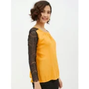 Generic Women's Rayon Lace Inserts Long Sleeves Top (Yellow) - Image 5