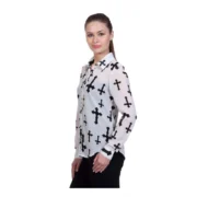 Generic Women's Polyester Printed Long Sleeves Standard Length Shirt (White) - Image 5
