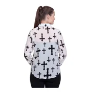 Generic Women's Polyester Printed Long Sleeves Standard Length Shirt (White) - Image 2