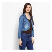 Generic Women's Denim Smocking 3-4th Sleeves Shrug (Blue) - Image 5