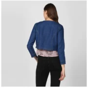 Generic Women's Denim Ruffled Long Sleeves Shrug (Navy Blue) - Image 2