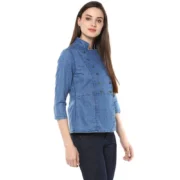 Generic Women's Denim Solid 3-4th Sleeves Regular Top (Blue) - Image 5
