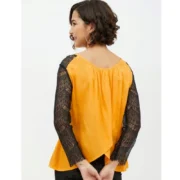 Generic Women's Rayon Lace Inserts Long Sleeves Top (Yellow) - Image 2