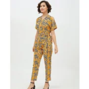 Generic Women's Polyester Printed Half Sleeve Long Jumpsuit (Yellow) - Image 3