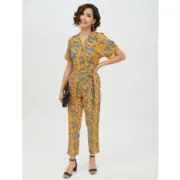 Generic Women's Polyester Printed Half Sleeve Long Jumpsuit (Yellow) - Image 6