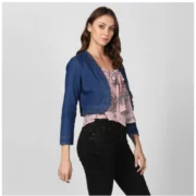 Generic Women's Denim Ruffled Long Sleeves Shrug (Navy Blue) - Image 5