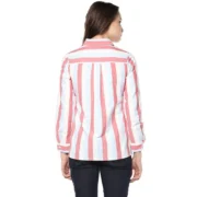 Generic Women's Cotton Striped Roll Up Sleeve Regular Top (Red) - Image 2