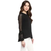 Generic Women's Polyester Georgette Self Design Bell Sleeve Regular Top (Black) - Image 5