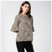 Generic Women's Polyester Animal Print Bell Sleeve Top (Orange - Black) - Image 5