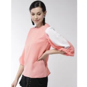Generic Women's Polyester Colour Block Slit Sleeve Top (Pink) - Image 5