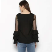 Generic Women's Polyester Solid Tier Sleeve Top (Black) - Image 2