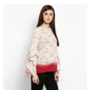 Generic Women's Rayon Crepe Printed Ruffle Sleeve Top (Off White - Red) - Image 5