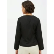 Generic Women's Polyester Asymmetrical Long Sleeves Top (Black) - Image 2