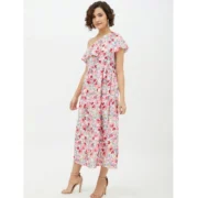 Generic Women's Polyester Floral One Shoulder Calf-length Dress (Multicolor) - Image 3