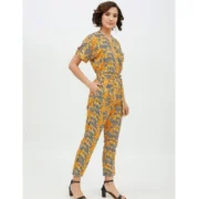 Generic Women's Polyester Printed Half Sleeve Long Jumpsuit (Yellow) - Image 4