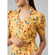 Generic Women's Polyester Floral Short Sleeve Above Knee Dress (Yellow) - Image 2