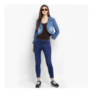 Generic Women's Denim Smocking 3-4th Sleeves Shrug (Blue) - Image 3