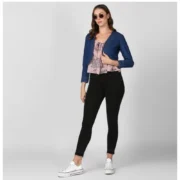 Generic Women's Denim Ruffled Long Sleeves Shrug (Navy Blue) - Image 3