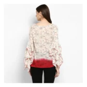 Generic Women's Rayon Crepe Printed Ruffle Sleeve Top (Off White - Red) - Image 2
