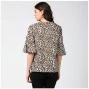 Generic Women's Polyester Animal Print Bell Sleeve Top (Orange - Black) - Image 2