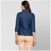 Generic Women's Denim Solid 3-4th Sleeves Top (Blue) - Image 2