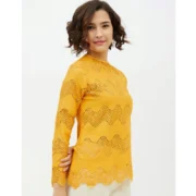 Generic Women's Cotton Lace Inserts Long Sleeves Top (Yellow) - Image 5