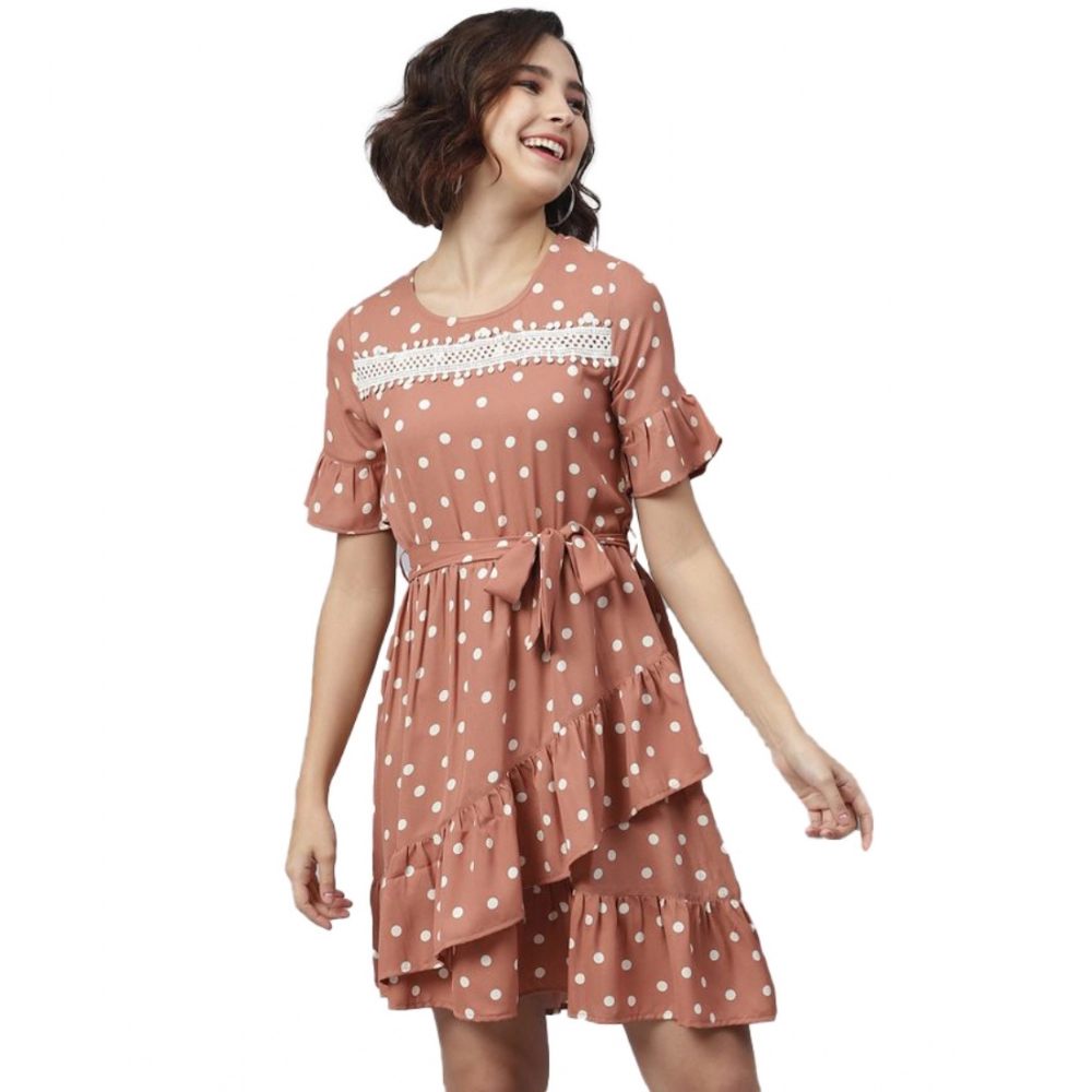 54040648202_7328b3b2b4_o_d-1000x1000-1.webp Generic Women's Polyester Polka Bell Sleeve Above Knee Dress (Brown) - Image 1