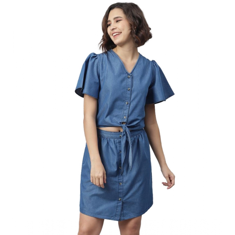 54040648297_ee15f7125c_o_d-1000x1000-1.webp Generic Women's Denim Solid Flutter Above Knee Dress (Blue) - Image 1