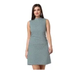 Generic Women's Polyester Striped Sleeveless Above Knee Dress (Green)