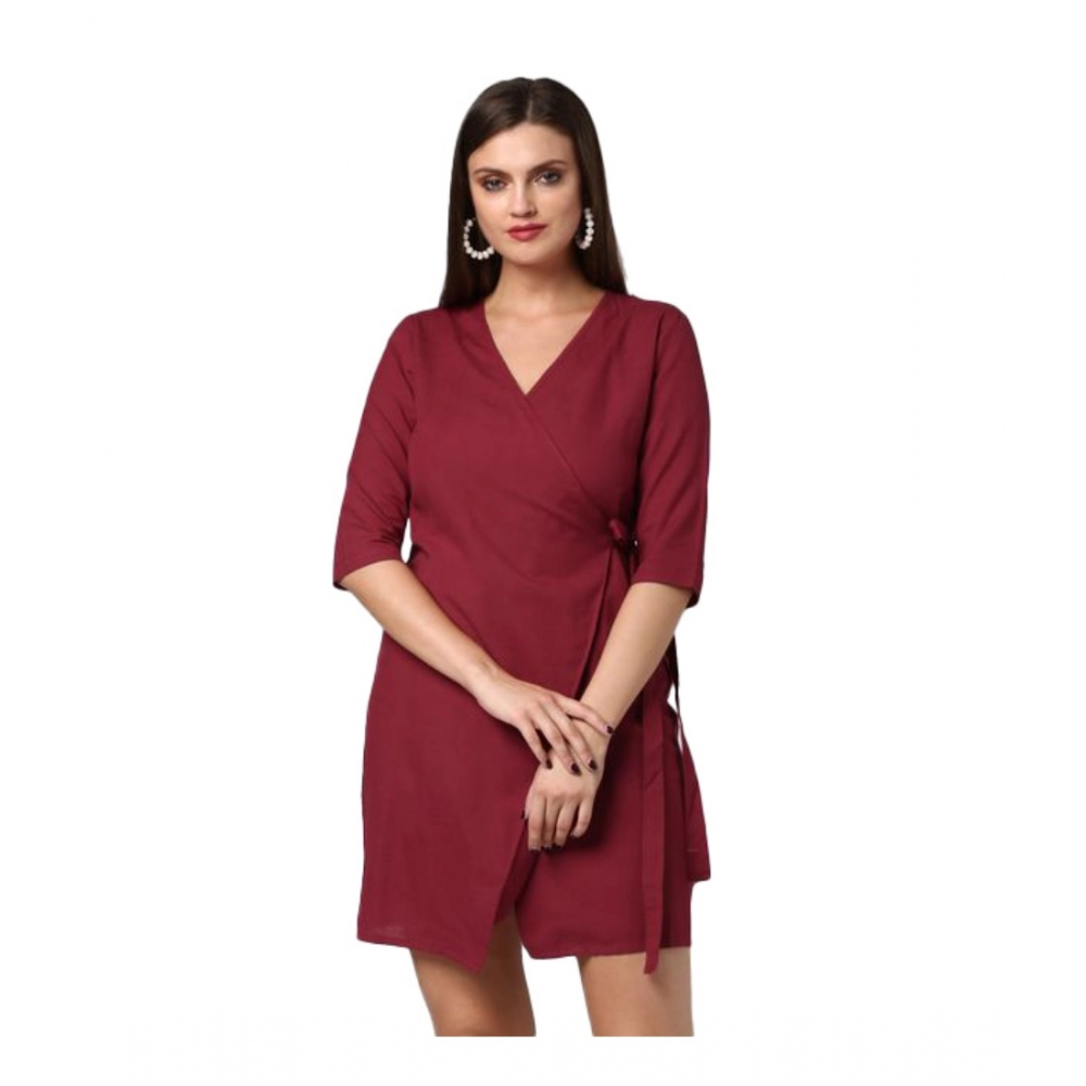 54041513836_8b6ba0d512_o_d-1000x1000-1.webp Generic Women's Cotton Solid 3-4th Sleeves Above Knee Dress (Maroon) - Image 1