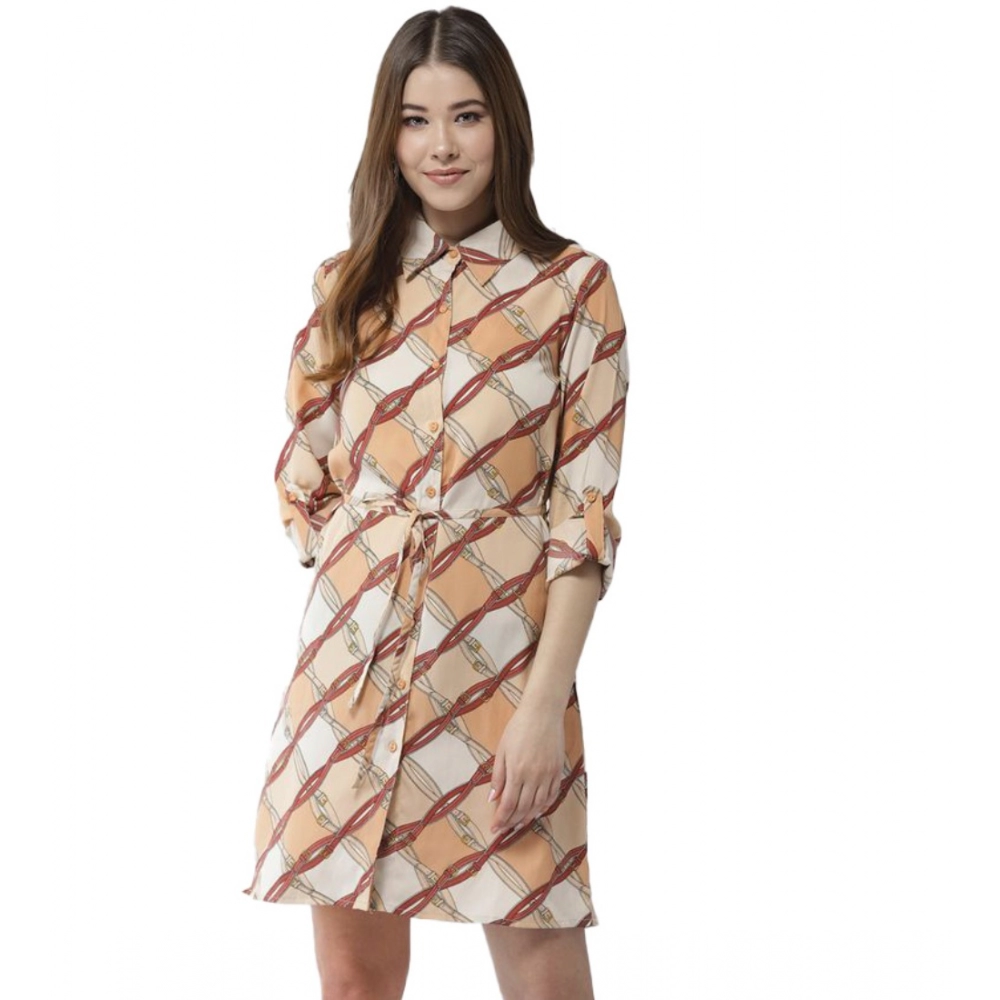54041514001_af0aee0e36_o_d-1000x1000-1.webp Generic Women's Polyester Printed Roll Up Sleeve Above Knee Dress (Off White - Brown) - Image 1