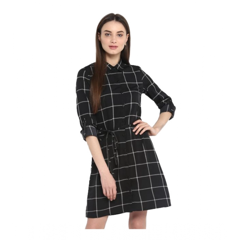 54041514096_b90d3e03c0_o_d-1000x1000-1.webp Generic Women's Polyester Checkered Roll Up Sleeve Above Knee Dress (Black - White) - Image 1