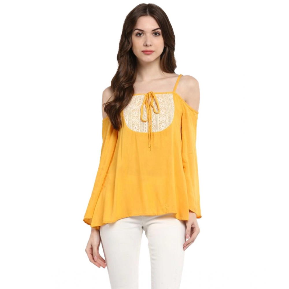 54041763258_909042c994_o_d-1000x1000-1.webp Generic Women's Rayon Embellished Cold Shoulder Regular Top (Mustard Yellow) - Image 1