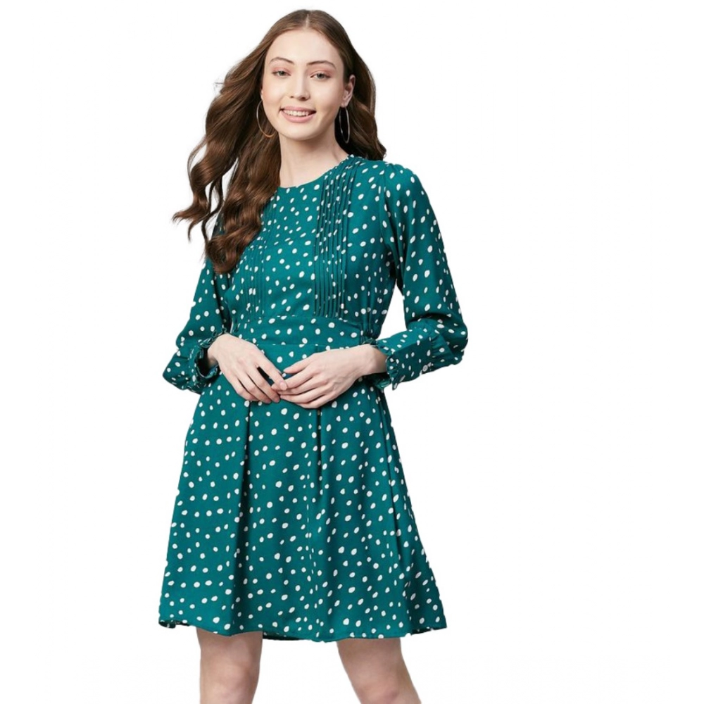 54041763553_56641746fd_o_d-1000x1000-1.webp Generic Women's Polyester Polka Long Sleeves Above Knee Dress (Green - White) - Image 1