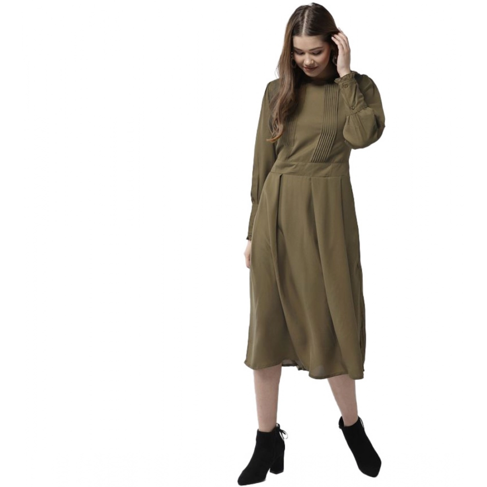 54041763878_e11cd72a0b_o_d-1000x1000-1.webp Generic Women's Polyester Pintuck Long Sleeves Below Knee Dress (Olive) - Image 1