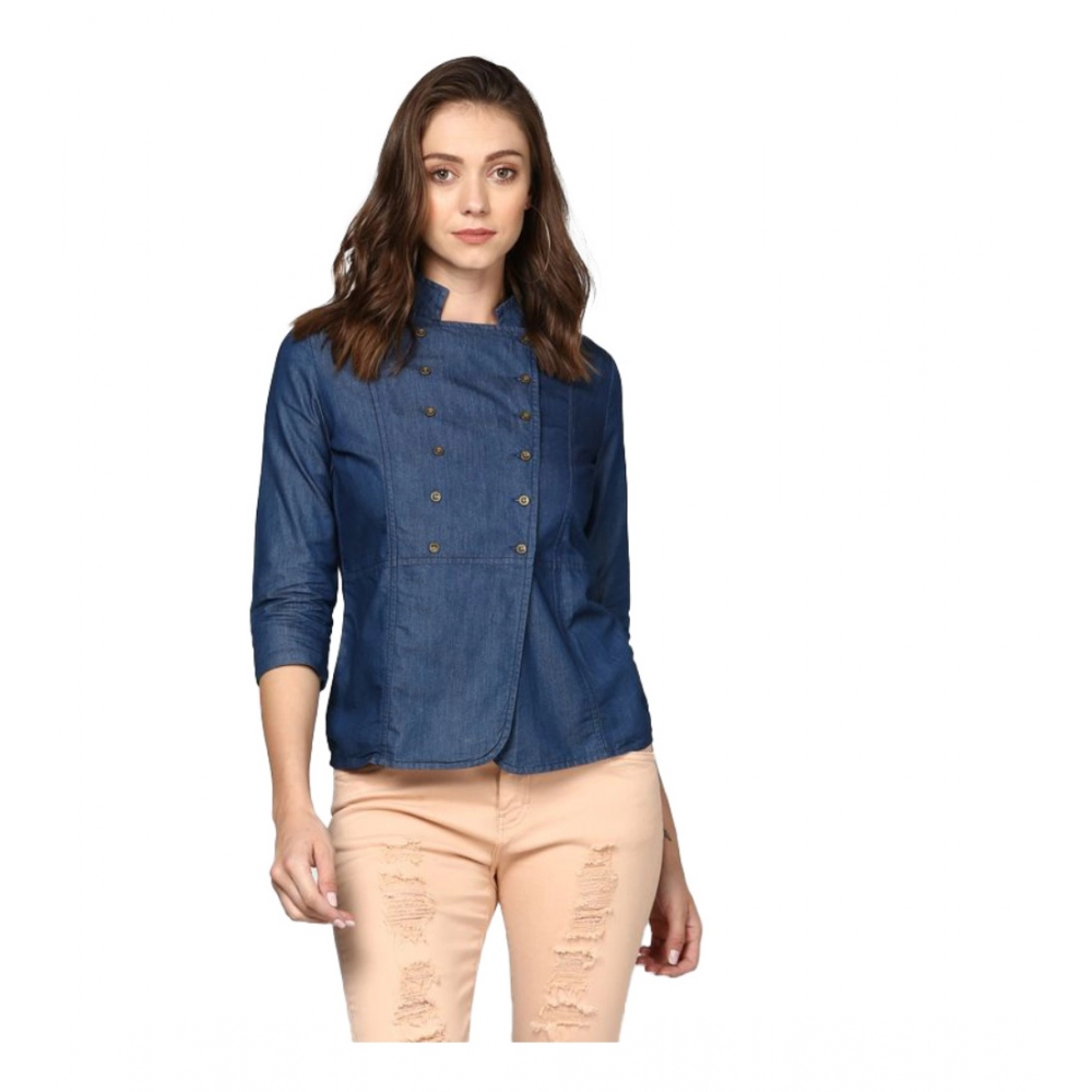 54041835414_58db358c39_o_d-1000x1000-1.webp Generic Women's Denim Solid 3-4th Sleeves Top (Blue) - Image 1