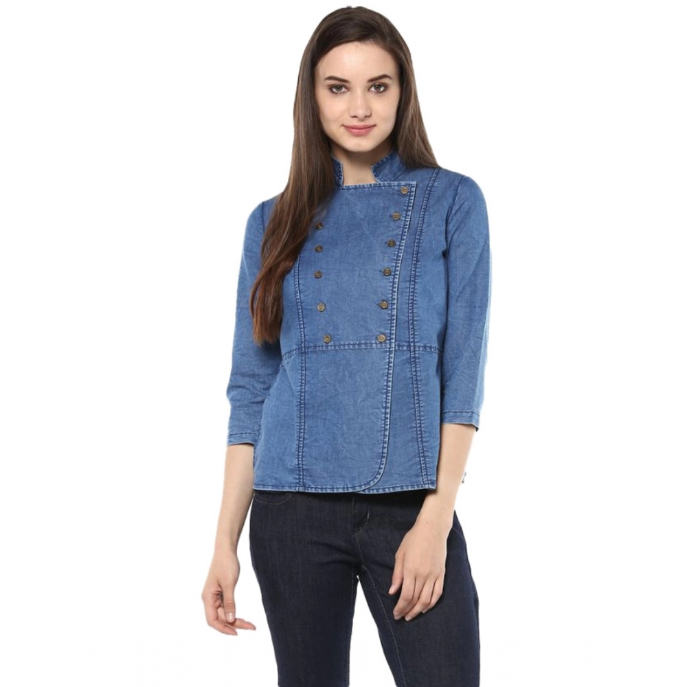 54041835494_0c8d379133_o_d-1000x1000-1.webp Generic Women's Denim Solid 3-4th Sleeves Regular Top (Blue) - Image 1