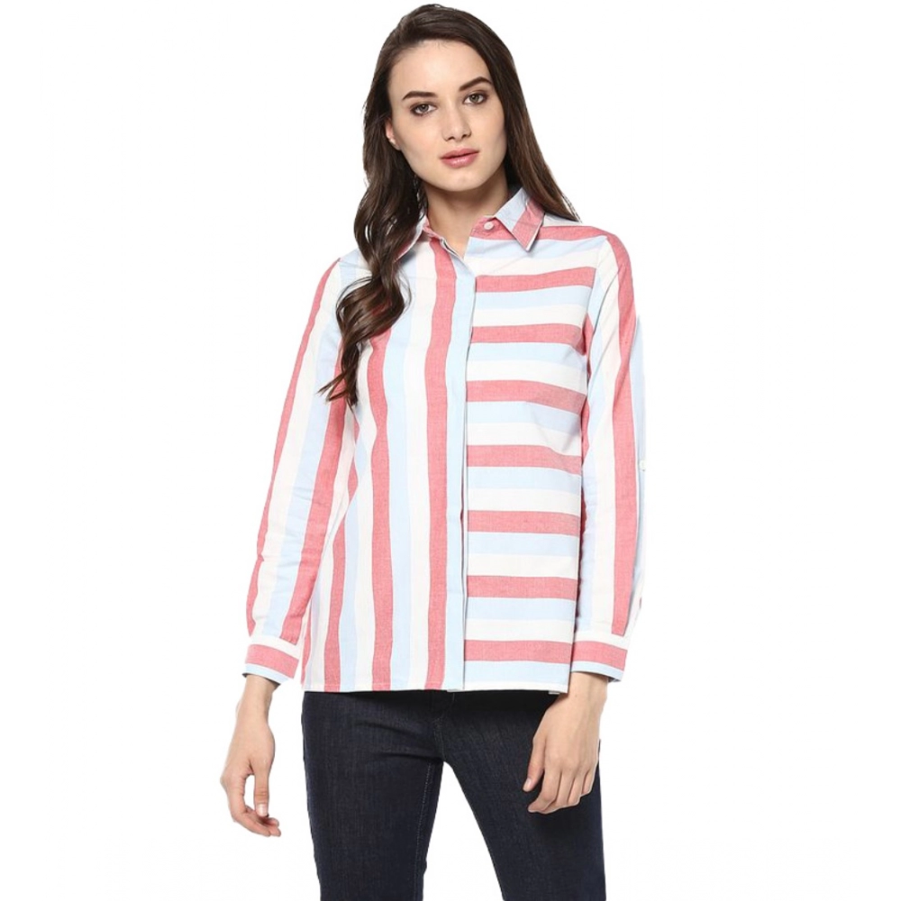 54041835499_877b658082_o_d-1000x1000-1.webp Generic Women's Cotton Striped Roll Up Sleeve Regular Top (Red) - Image 1