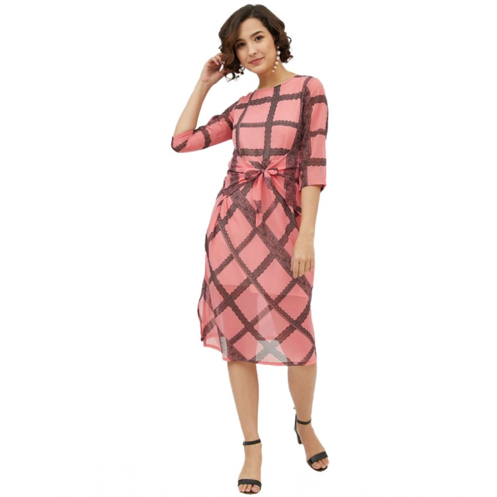54041835999_80ae3fe376_o_d-1000x1000-1.webp Generic Women's Polyester Checkered 3-4th Sleeves Below Knee Dress (Pink) - Image 1