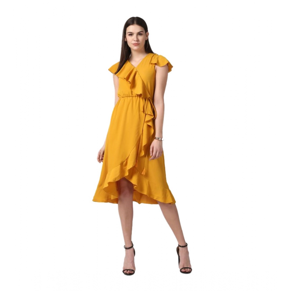 54041836119_9ea935c8d7_o_d-1000x1000-1.webp Generic Women's Polyester Ruffled Cap Sleeve Knee-Length Dress (Yellow) - Image 1