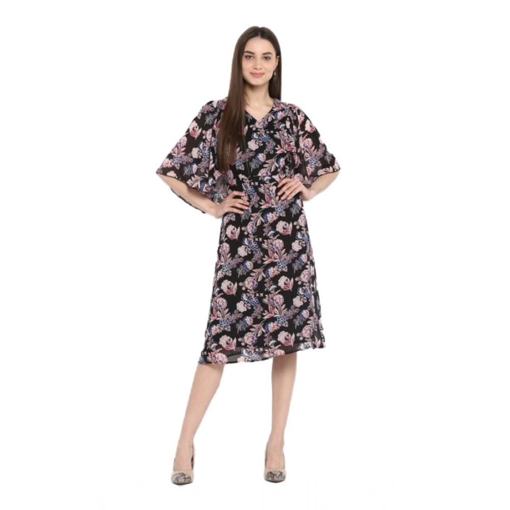 54041836314_10c7d48c5e_o_d-1000x1000-1.webp Generic Women's Polyester Floral Short Sleeve Knee-Length Dress (Black - Multicolor) - Image 1