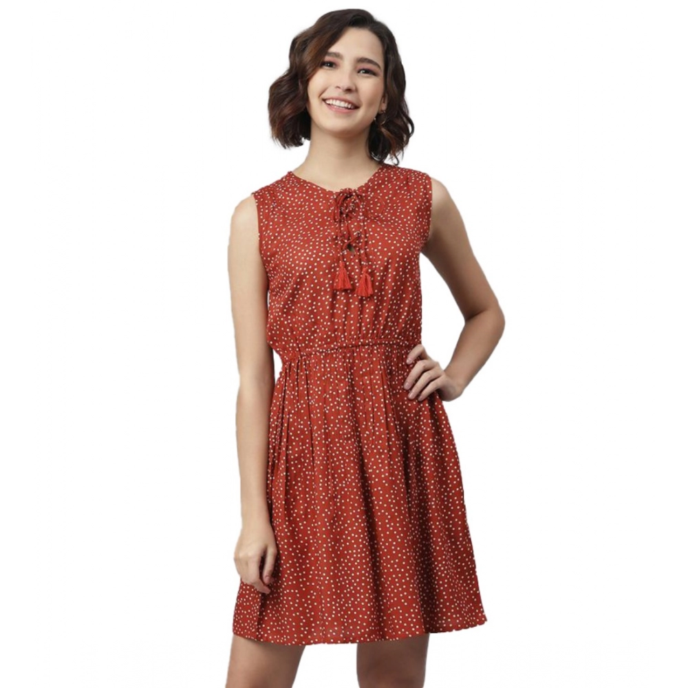 54041959620_66b577dcf8_o_d-1000x1000-1.webp Generic Women's Rayon Polka Sleeveless Above Knee Dress (Rust) - Image 1