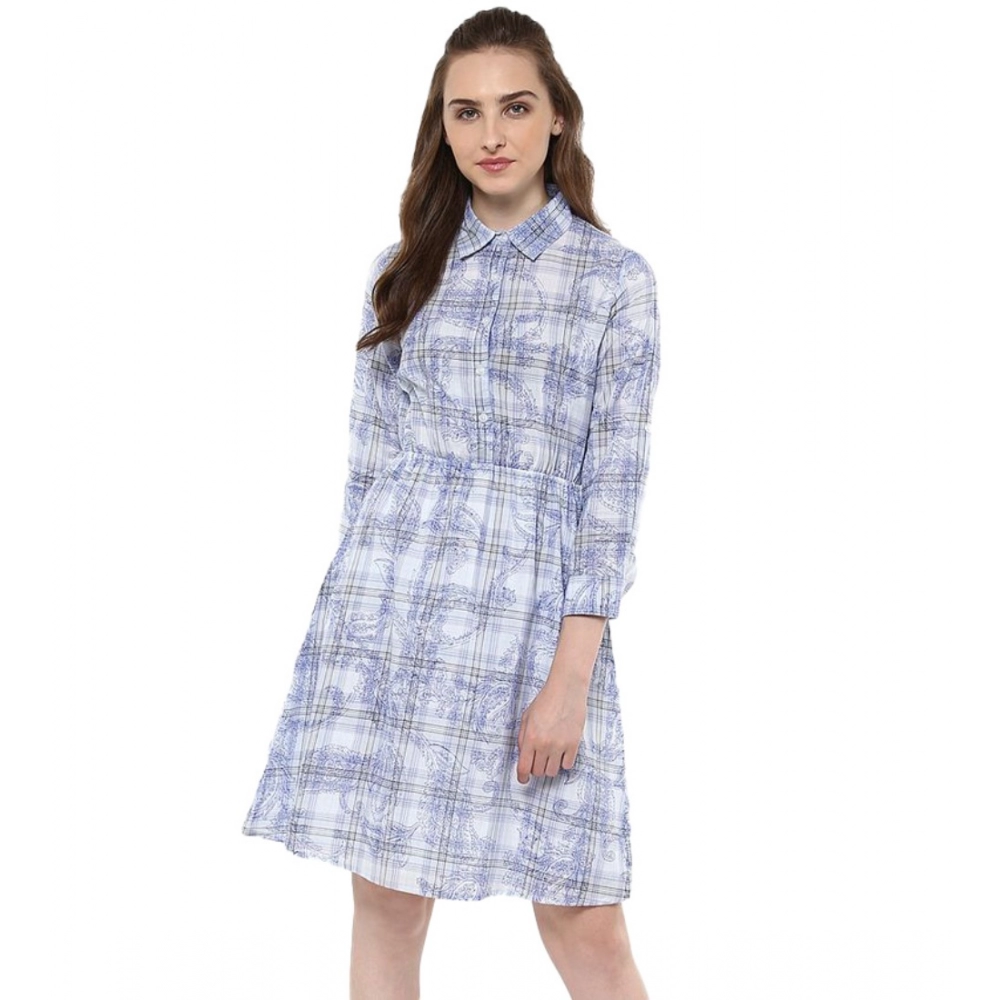 54041959930_3dcdf5e3c4_o_d-1000x1000-1.webp Generic Women's Cotton Checkered Roll Up Sleeve Above Knee Dress (Blue) - Image 1