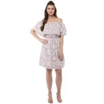 Generic Women's Rayon Floral Half Sleeve Above Knee Dress (Multicolor)