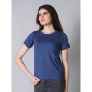 Generic Women's Cotton Blended Solid Round Neck Half Sleeve T-Shirt (Blue) - Image 3