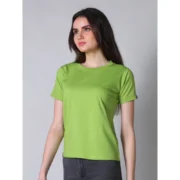 Generic Women's Cotton Blended Solid Round Neck Half Sleeve T-Shirt (Green) - Image 3